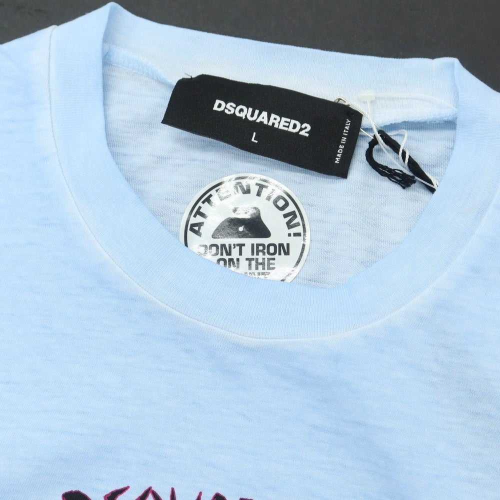 【新品アウトレット】ディースクエアード DSQUARED2 コットン クルーネック 長袖Ｔシャツ ライトブルー【サイズL】【 状態ランクN- 】【 メンズ 】[EPD]
