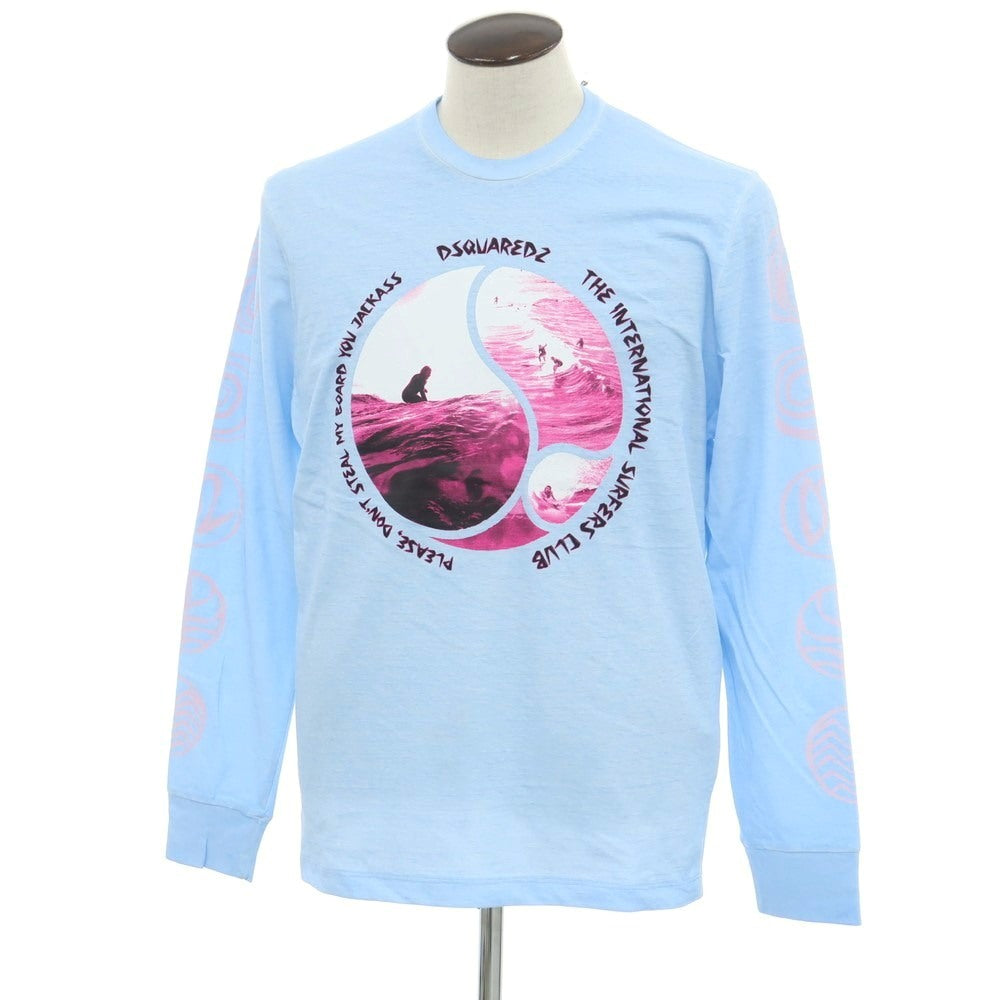 【新品アウトレット】ディースクエアード DSQUARED2 コットン クルーネック 長袖Ｔシャツ ライトブルー【 サイズL 】【 状態ランクN- 】【 メンズ 】 [EPD]