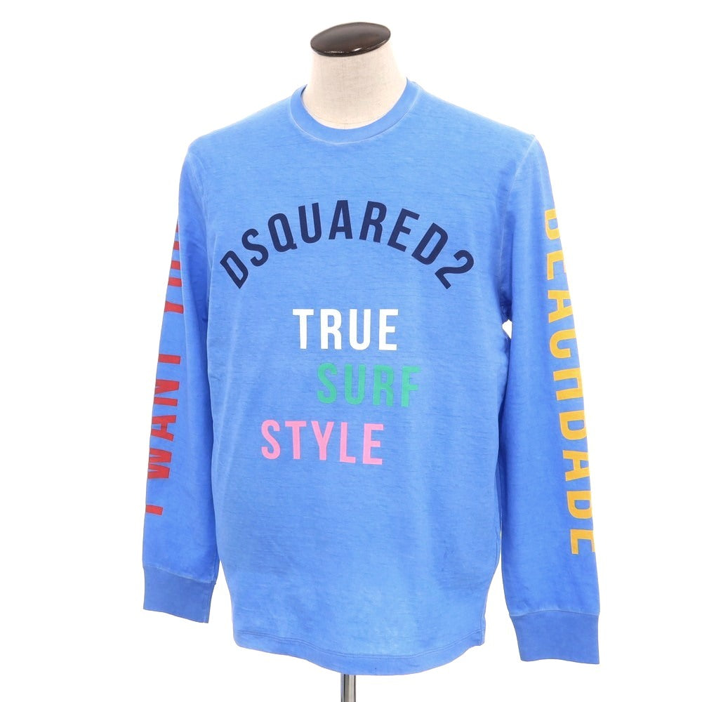 【新品】ディースクエアード DSQUARED2 コットン クルーネック 長袖Ｔシャツ ブルー【 XL 】【 状態ランクN 】【 メンズ 】