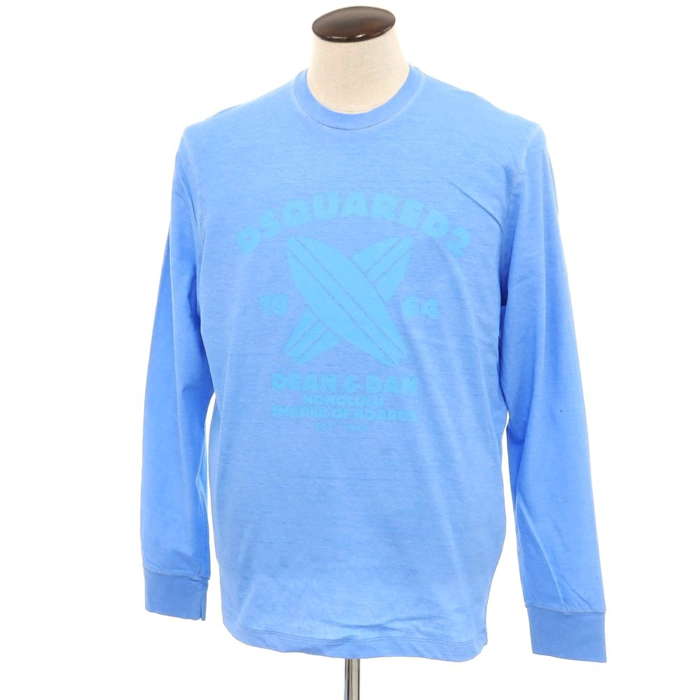 【新品】ディースクエアード DSQUARED2 コットン クルーネック 長袖Tシャツ ブルー【 L 】【 状態ランクN 】【 メンズ 】