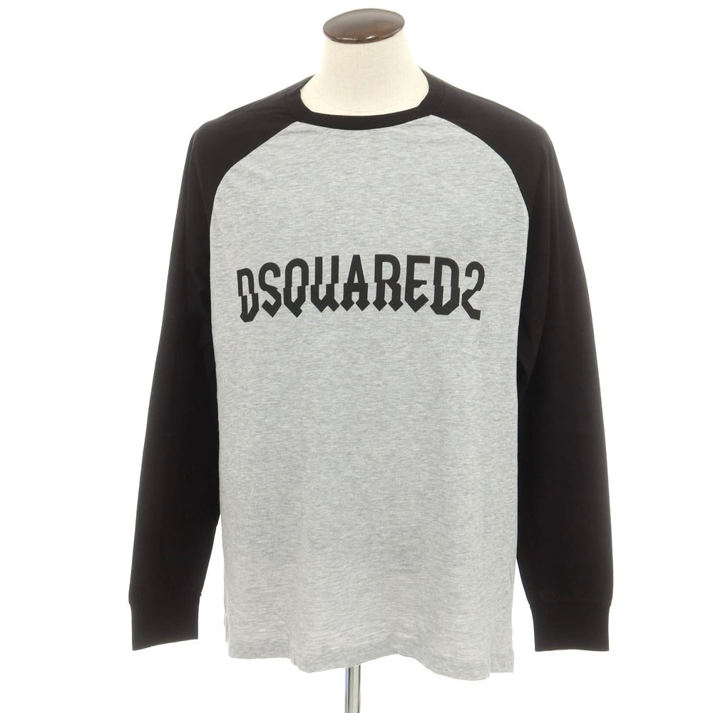 【新品】ディースクエアード DSQUARED2 コットンレーヨン クルーネック 長袖Ｔシャツ グレーxブラック【 L 】【 状態ランクN 】【 メンズ 】
