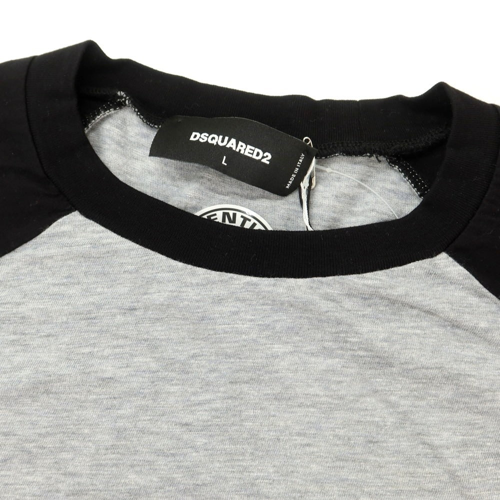 【新品】ディースクエアード DSQUARED2 コットンレーヨン クルーネック 長袖Ｔシャツ グレーxブラック【 L 】【 状態ランクN 】【 メンズ 】