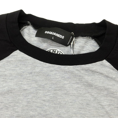 【新品】ディースクエアード DSQUARED2 コットンレーヨン クルーネック 長袖Ｔシャツ グレーxブラック【 L 】【 状態ランクN 】【 メンズ 】