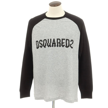 【新品】ディースクエアード DSQUARED2 コットンレーヨン クルーネック 長袖Ｔシャツ グレーxブラック【 XL 】【 状態ランクN 】【 メンズ 】