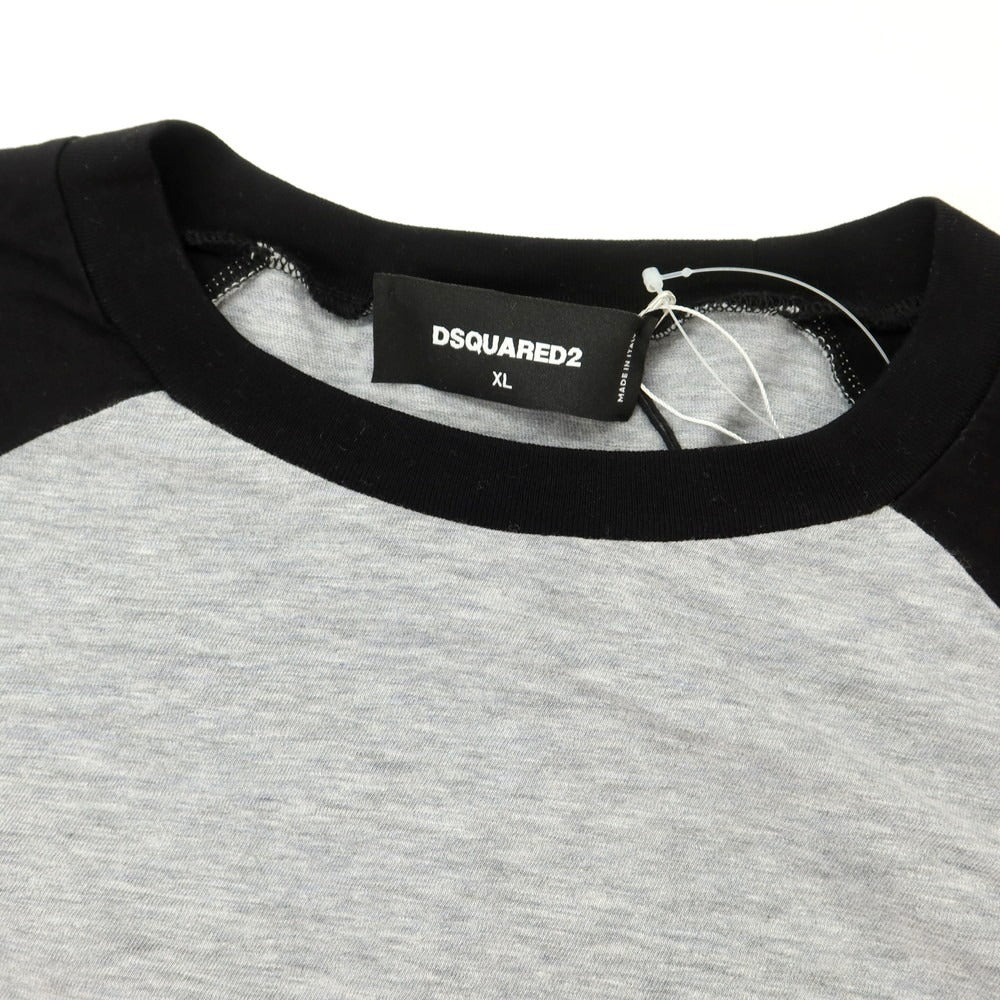 【新品】ディースクエアード DSQUARED2 コットンレーヨン クルーネック 長袖Ｔシャツ グレーxブラック【 XL 】【 状態ランクN 】【 メンズ 】