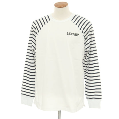 【新品】ディースクエアード DSQUARED2 コットン クルーネック 長袖Ｔシャツ ホワイトxネイビー【 M 】【 状態ランクN 】【 メンズ 】