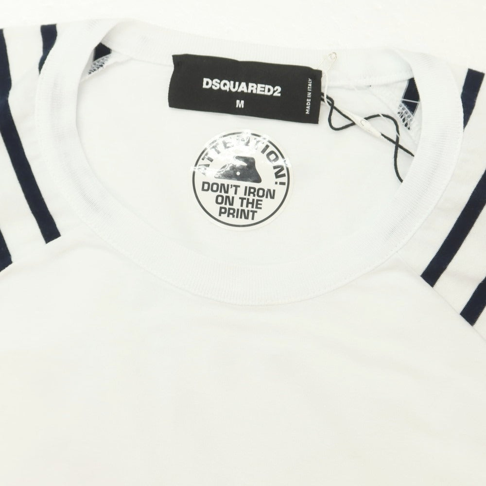 【新品】ディースクエアード DSQUARED2 コットン クルーネック 長袖Ｔシャツ ホワイトxネイビー【 M 】【 状態ランクN 】【 メンズ 】