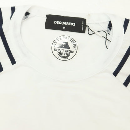 【新品】ディースクエアード DSQUARED2 コットン クルーネック 長袖Ｔシャツ ホワイトxネイビー【 M 】【 状態ランクN 】【 メンズ 】