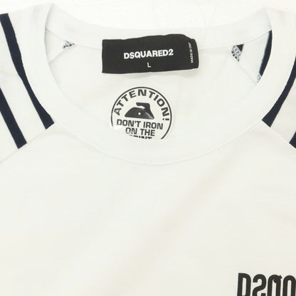 【新品】ディースクエアード DSQUARED2 コットン クルーネック 長袖Ｔシャツ ホワイトxネイビー【 L 】【 状態ランクN 】【 メンズ 】