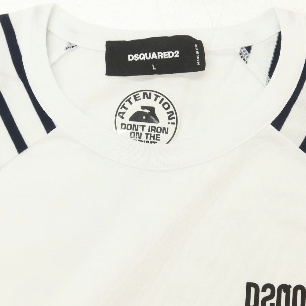 【新品】ディースクエアード DSQUARED2 コットン クルーネック 長袖Ｔシャツ ホワイトxネイビー【 L 】【 状態ランクN 】【 メンズ 】 [EPD]
