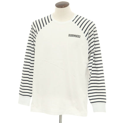 【新品】ディースクエアード DSQUARED2 コットン クルーネック 長袖Ｔシャツ ホワイトxネイビー【 XL 】【 状態ランクN 】【 メンズ 】