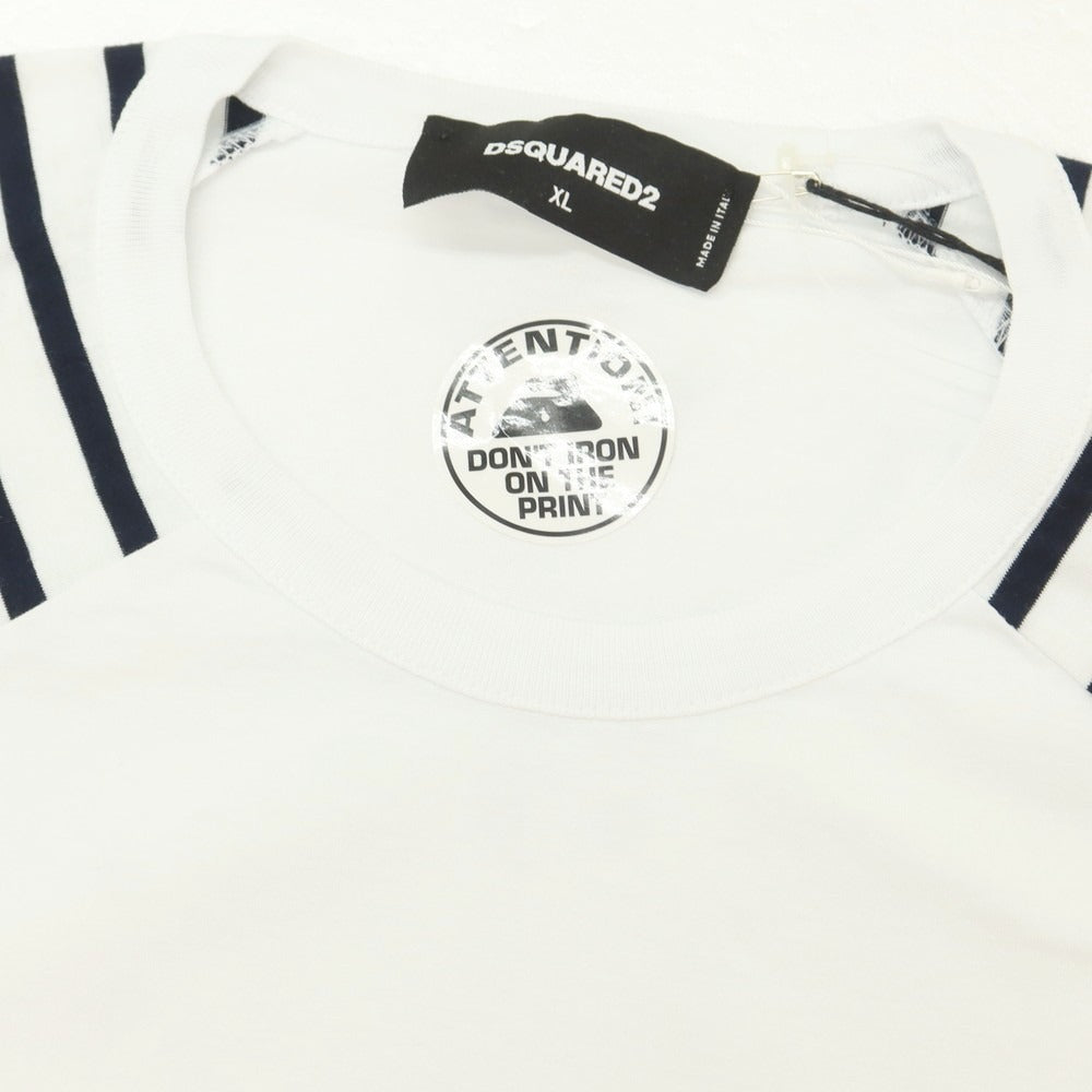【新品】ディースクエアード DSQUARED2 コットン クルーネック 長袖Ｔシャツ ホワイトxネイビー【 XL 】【 状態ランクN 】【 メンズ 】 [EPD]