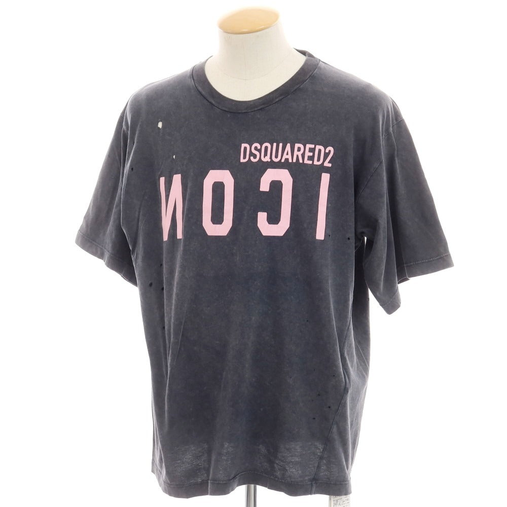 【新品】ディースクエアード DSQUARED2 ダメージ加工 コットン クルーネック 半袖Ｔシャツ ブラック【 S 】【 状態ランクN 】【 メンズ 】