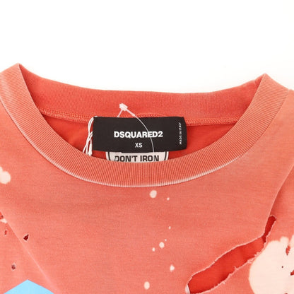 [New] DSQUARED2 Distressed Cotton Crew Neck Short Sleeve T-Shirt Red x White [XS] [Condition Rank N] [Men&