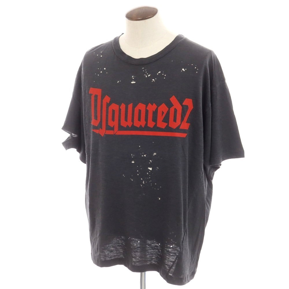 [New] DSQUARED2 Distressed Cotton Rayon Crew Neck Short Sleeve T-Shirt Black [XXL] [Condition Rank N] [Men&
