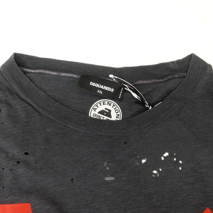 [New] DSQUARED2 Distressed Cotton Rayon Crew Neck Short Sleeve T-Shirt Black [XXL] [Condition Rank N] [Men&