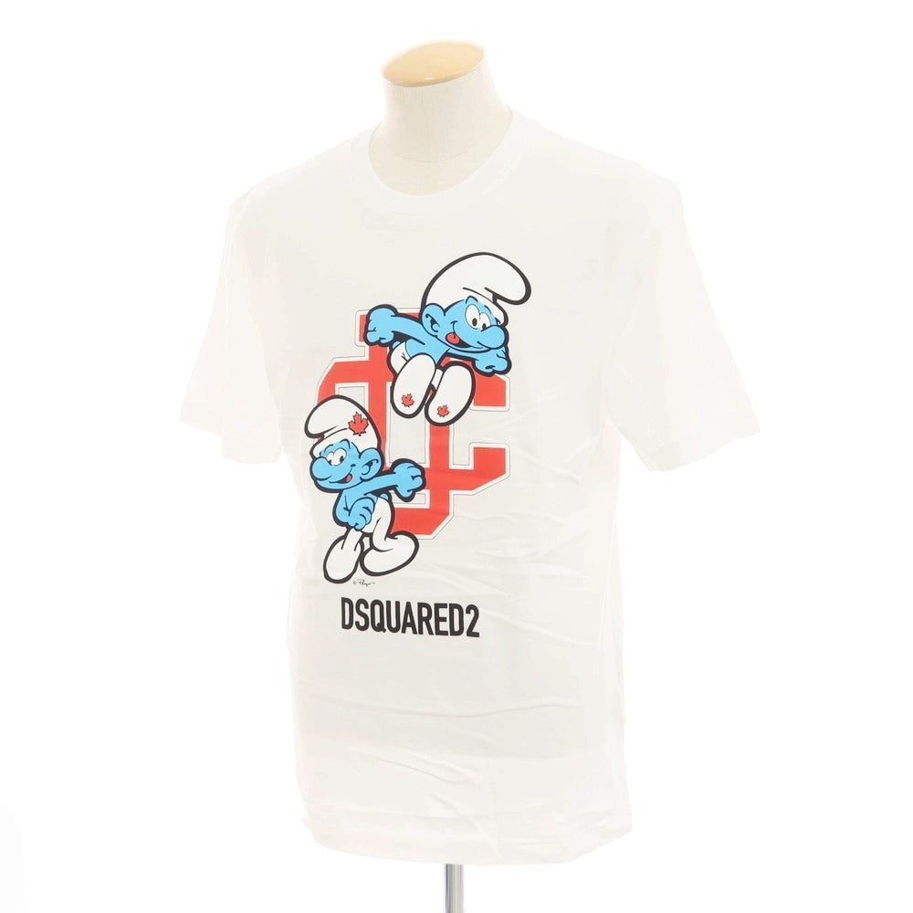 【新品アウトレット】ディースクエアード DSQUARED2 × THE SMURFS コットン クルーネック 半袖Ｔシャツ ホワイト【 S 】【 状態ランクN- 】【 メンズ 】