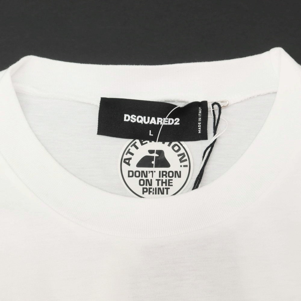 国内発 D SQUARED2 ロゴホワイトコットンクルーネックTシャツ 新品】ディースクエアード DSQUARED2 コットン クルーネック