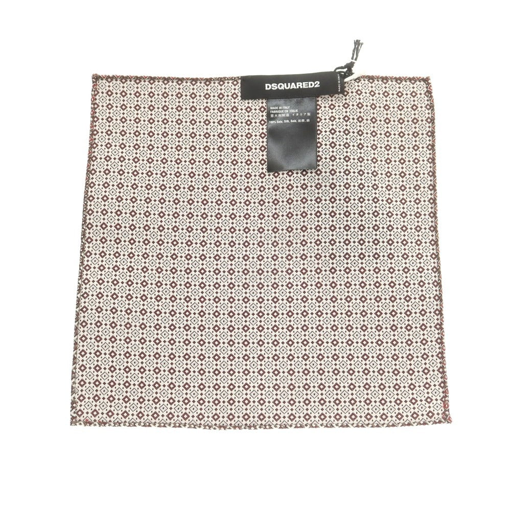 【新品】ディースクエアード DSQUARED2 ジャカードシルク ポケットチーフ ダークレッドxホワイト【 状態ランクN 】【 メンズ 】 [CPD]