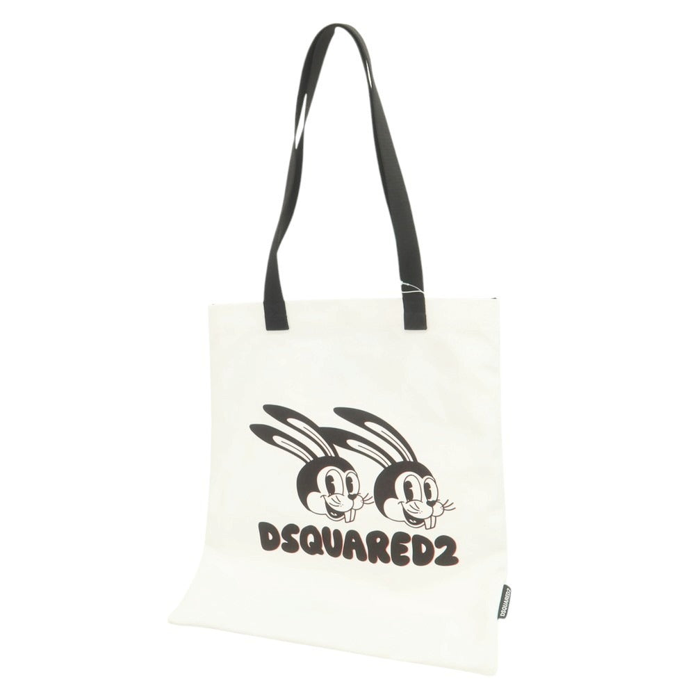 【新品アウトレット】ディースクエアード DSQUARED2 キャンバス トートバッグ ホワイトxブラック【 状態ランクN- 】【 メンズ 】