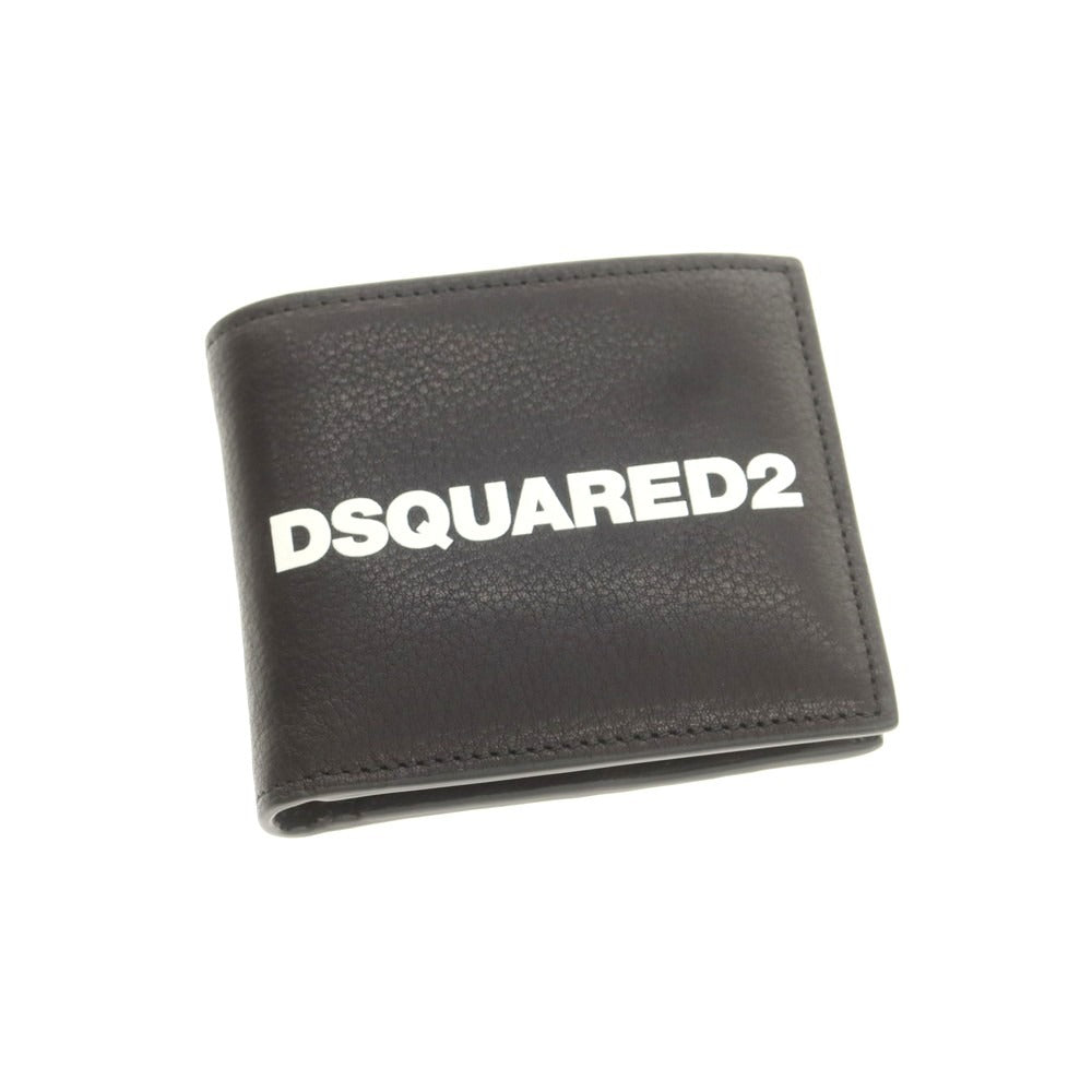 【新品】ディースクエアード DSQUARED2 レザー ロゴ 二つ折り財布 ブラック【 状態ランクN 】【 メンズ 】[DPD]
