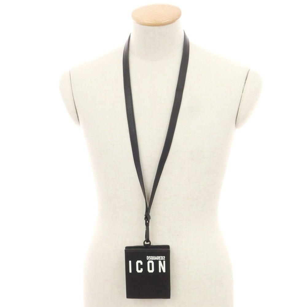 【新品アウトレット】ディースクエアード DSQUARED2 ICON レザー ストラップ 二つ折り財布 ブラック【 状態ランクN- 】【 メンズ 】