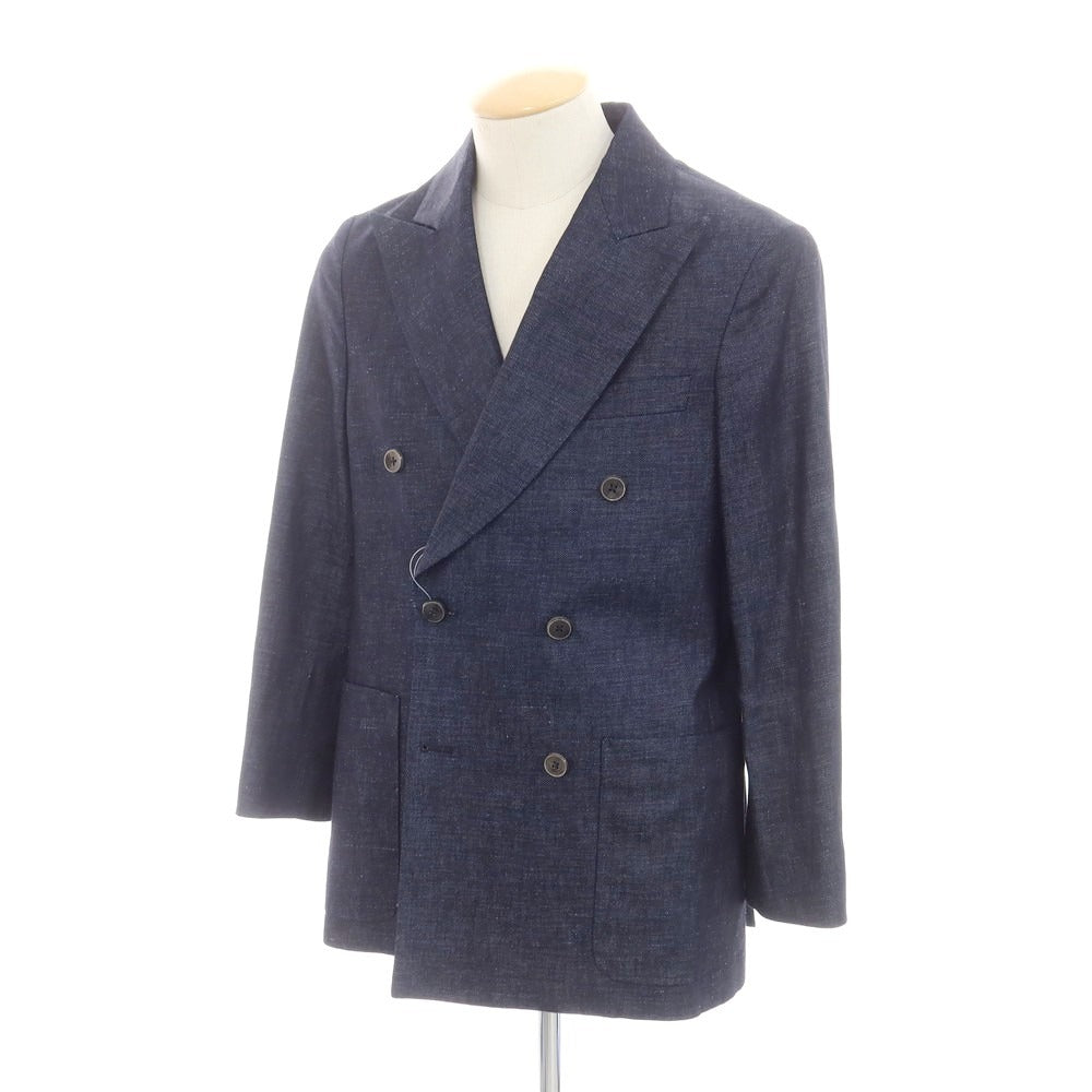 【中古】トゥモローランド TOMORROWLAND PILGRIM コットンリネンデニム ダブルジャケット ネイビー【 44 】【 状態ランクB 】【 メンズ 】