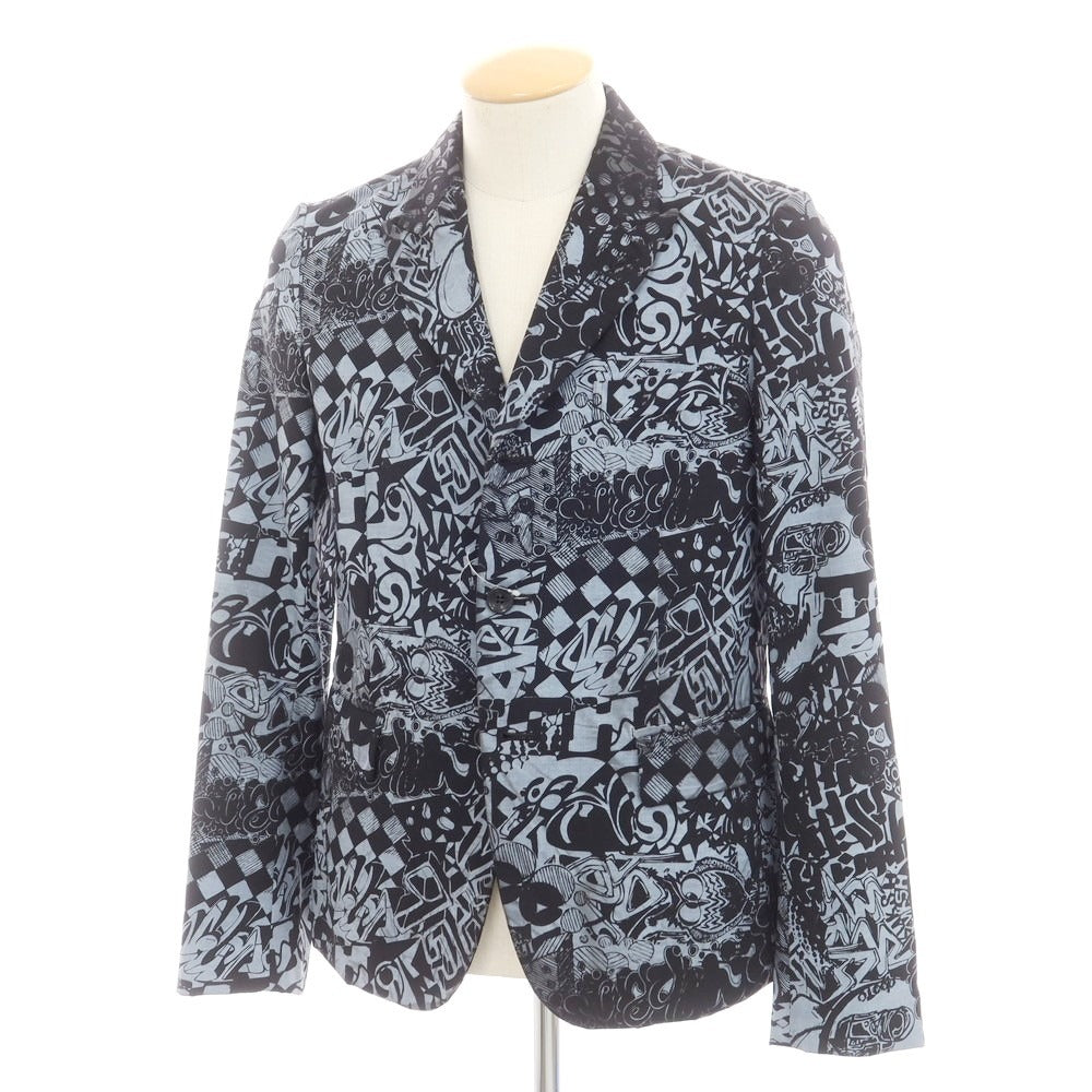 【中古】ブラックコムデギャルソン BLACK COMME des GARCONS ポリエステルウール プリント ジャケット ブラックxグレー系【 S 】【 状態ランクB 】【 メンズ 】