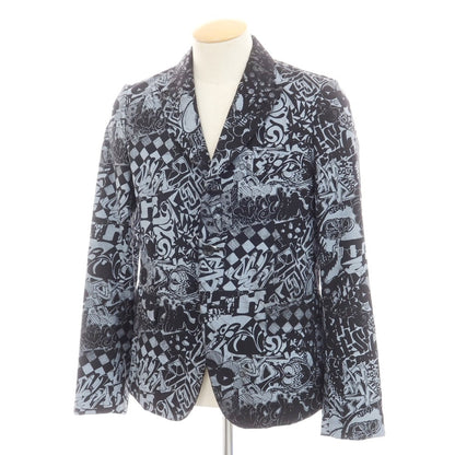 【中古】ブラックコムデギャルソン BLACK COMME des GARCONS ポリエステルウール プリント ジャケット ブラックxグレー系【 S 】【 状態ランクB 】【 メンズ 】