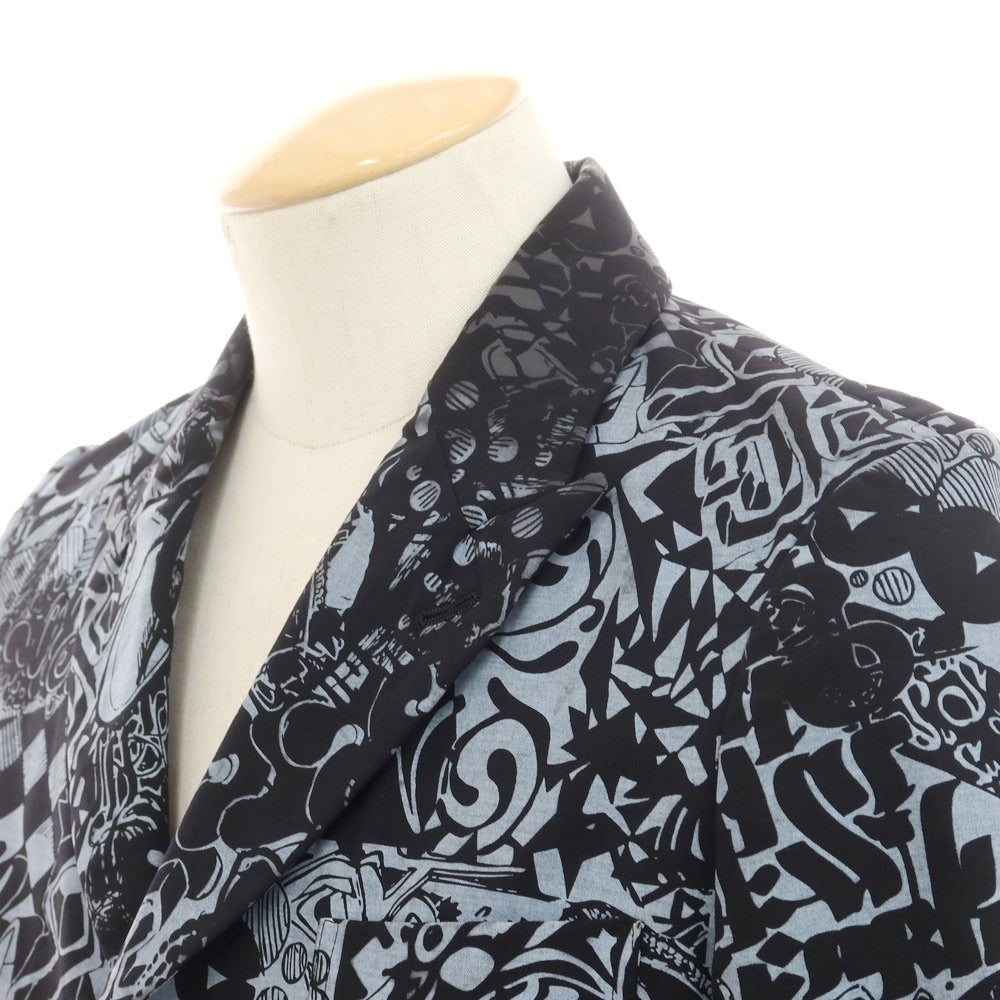 【中古】ブラックコムデギャルソン BLACK COMME des GARCONS ポリエステルウール プリント ジャケット ブラックxグレー系【 S 】【 状態ランクB 】【 メンズ 】