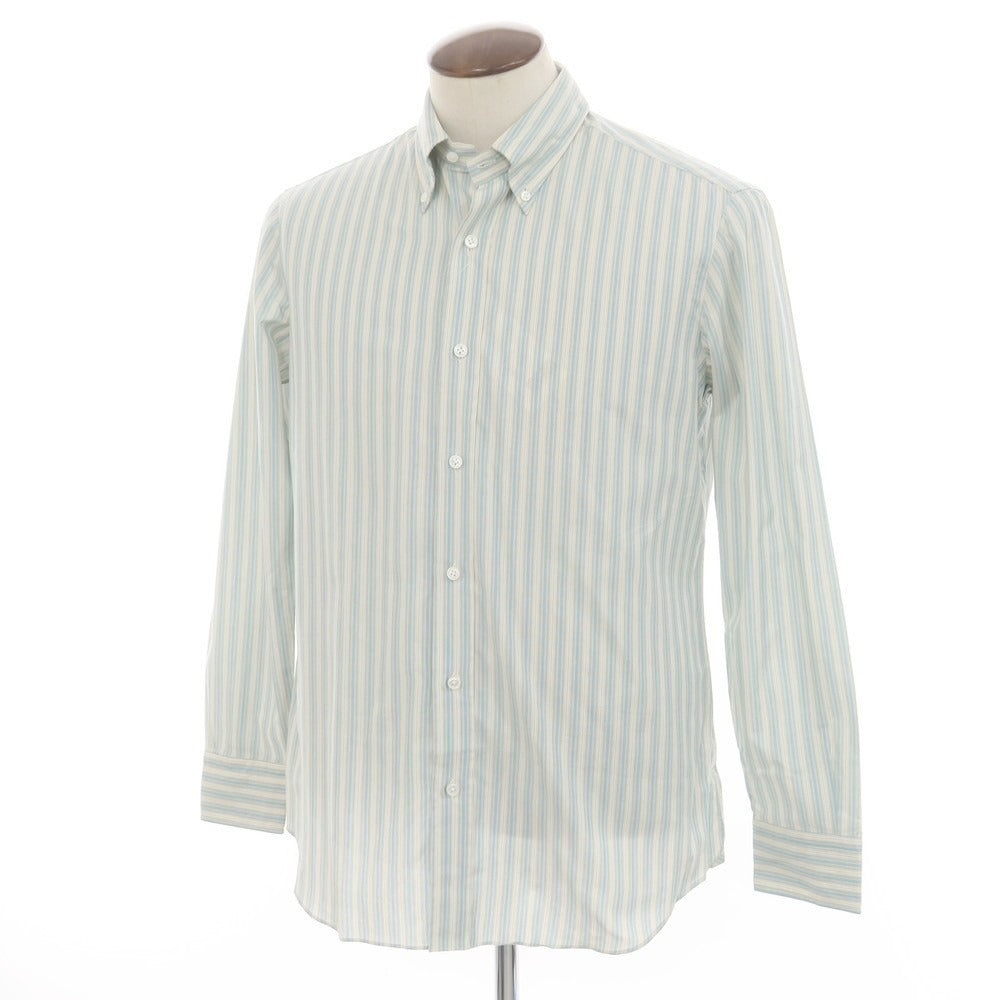 [New Outlet] Salvatore Piccolo Striped Cotton Button-Down Shirt Ivory x Mint Blue [41] [Condition Rank N-] [Men&