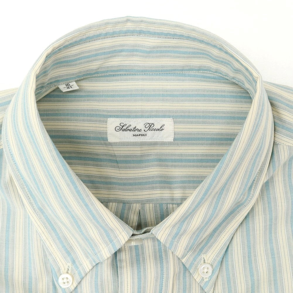 [New Outlet] Salvatore Piccolo Striped Cotton Button-Down Shirt Ivory x Mint Blue [41] [Condition Rank N-] [Men&