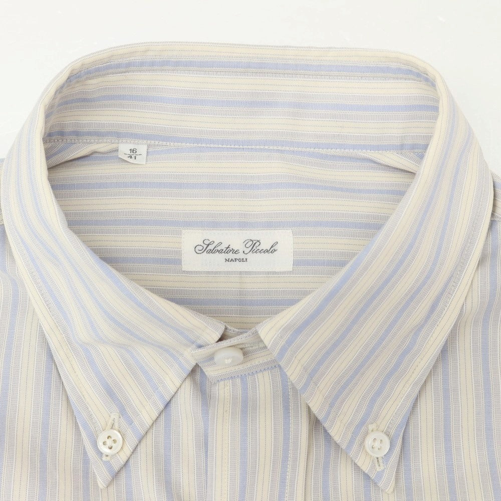 [New] Salvatore Piccolo Striped Cotton Button-Down Shirt Ivory x Smalt Blue [41] [Condition Rank N] [Men&