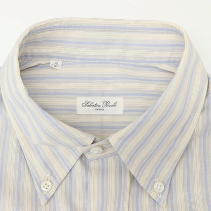 [New] Salvatore Piccolo Striped Cotton Button-Down Shirt Ivory x Smalt Blue [41] [Condition Rank N] [Men&