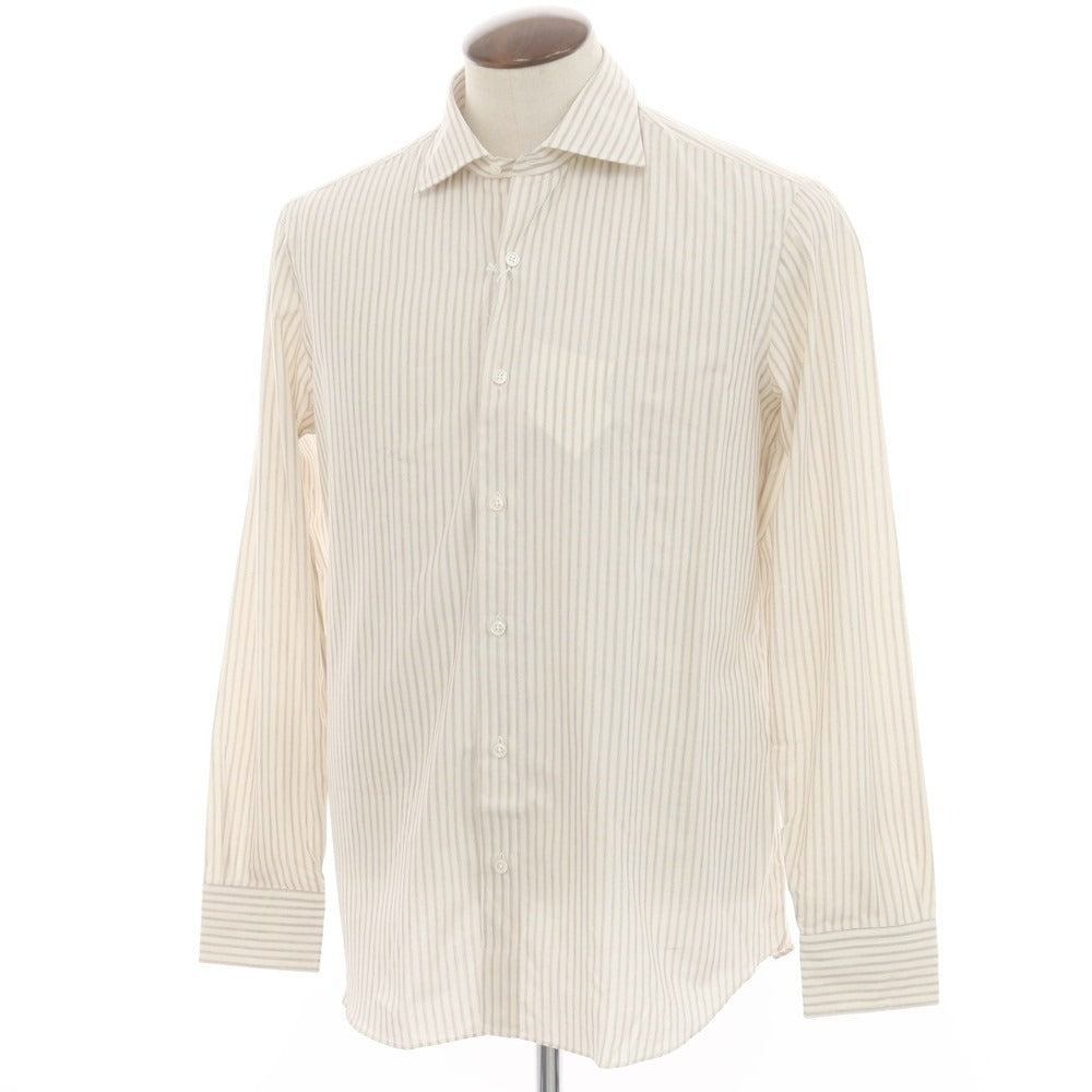 [New] Salvatore Piccolo Striped Cotton Semi-Wide Collar Dress Shirt Off-White x Beige [42] [Condition Rank N] [Men&