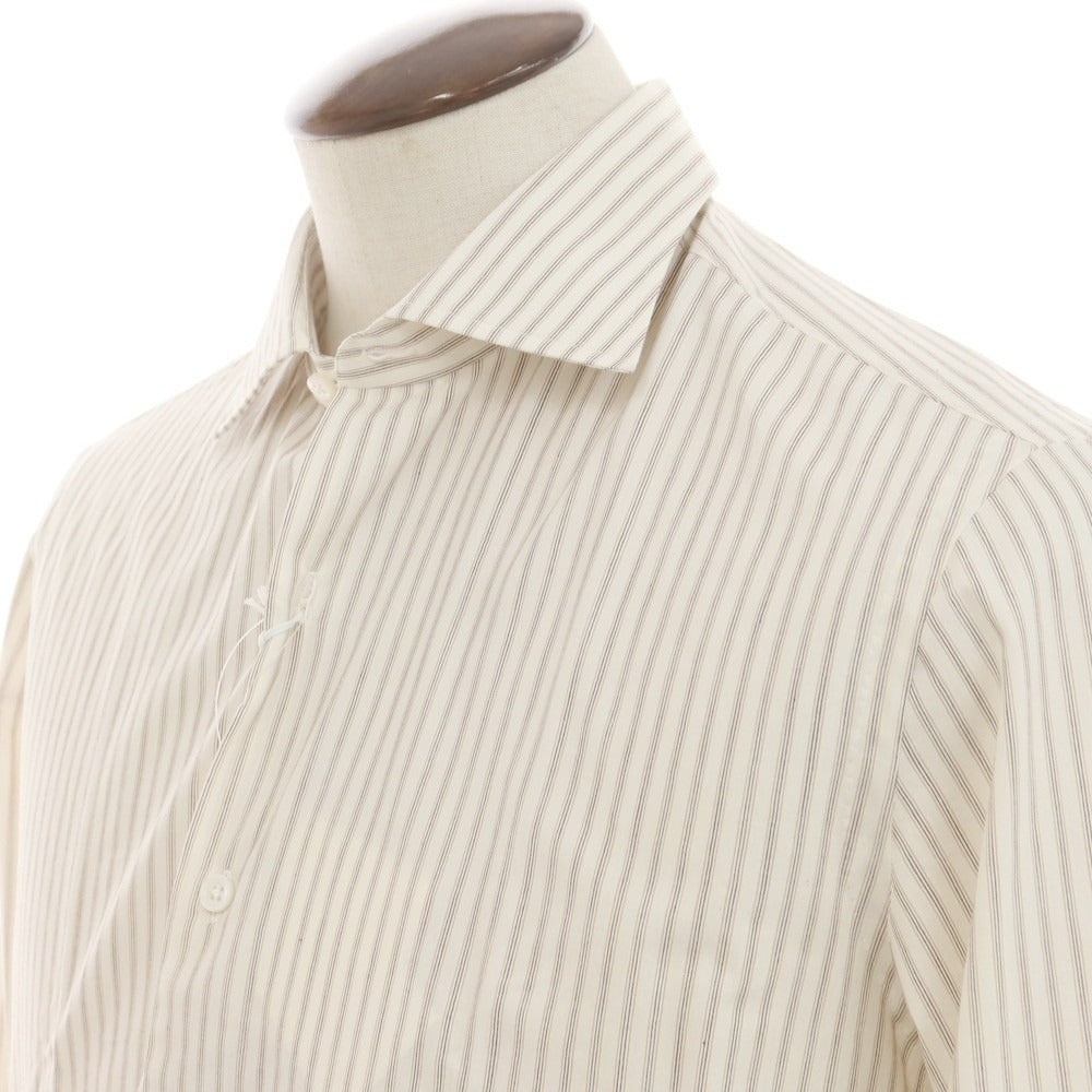 [New] Salvatore Piccolo Striped Cotton Semi-Wide Collar Dress Shirt Off-White x Beige [42] [Condition Rank N] [Men&