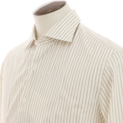 [New] Salvatore Piccolo Striped Cotton Semi-Wide Collar Dress Shirt Off-White x Beige [42] [Condition Rank N] [Men&