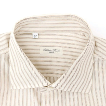 [New] Salvatore Piccolo Striped Cotton Semi-Wide Collar Dress Shirt Off-White x Beige [42] [Condition Rank N] [Men&