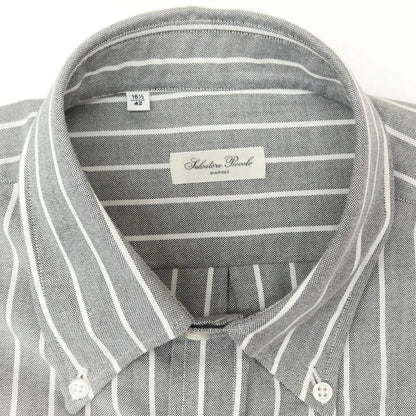 [New] Salvatore Piccolo Striped Cotton Button-down Casual Shirt Gray x White [42] [Condition Rank N] [Men&