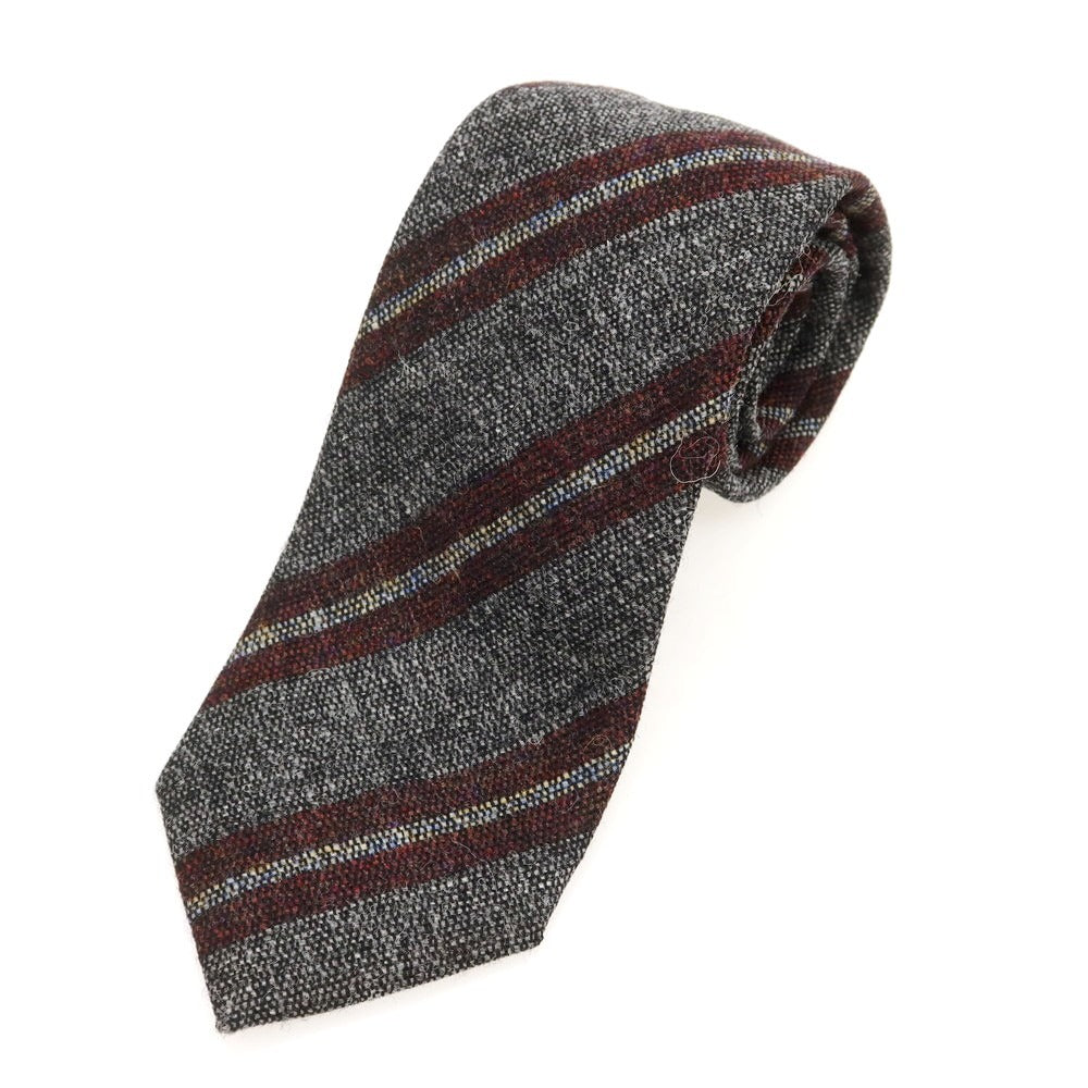 【新品】ステファノ ビジ stefano bigi ウール ストライプ柄ネクタイ ダークグレーxボルドー【 状態ランクN 】【 メンズ 】