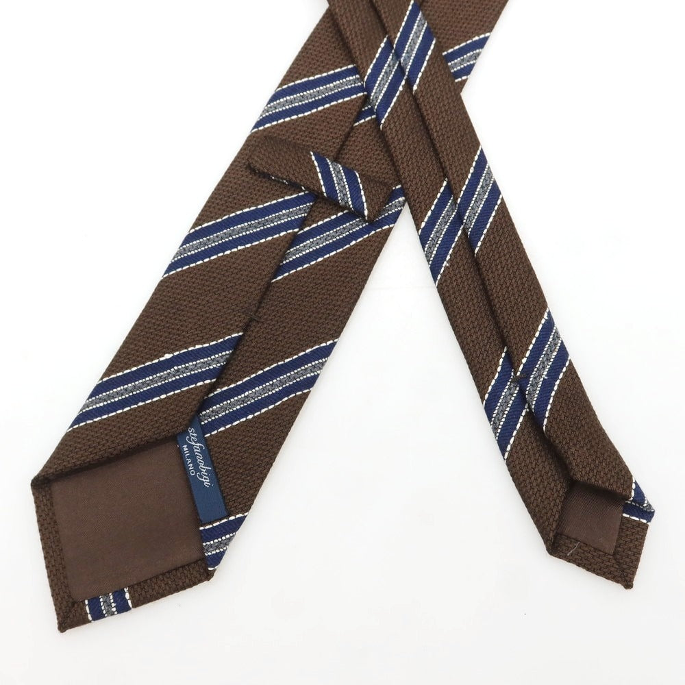 [New] Stefano Bigi Wool Silk Striped Necktie Brown x Navy [Condition Rank N] [Men&