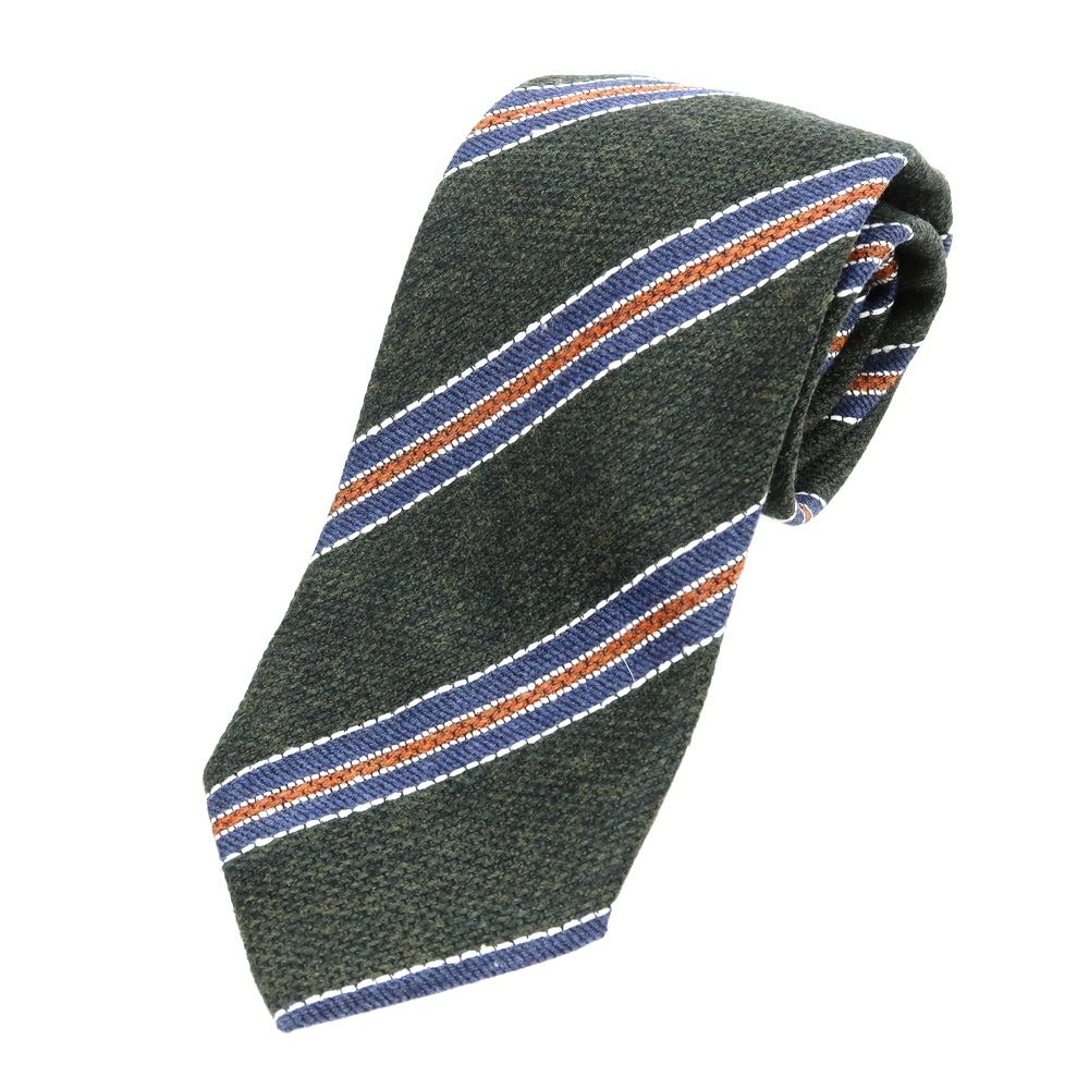 【新品】ステファノ ビジ stefano bigi ウール シルク ストライプ柄ネクタイ ダークグリーンxオレンジ【 状態ランクN 】【 メンズ 】 [EPD]