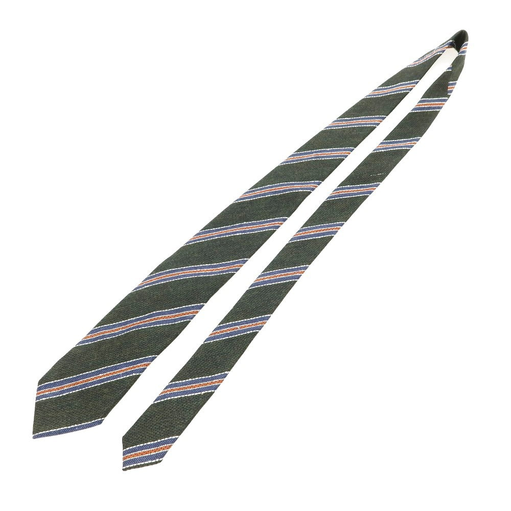 [New] Stefano Bigi Wool Silk Striped Tie Dark Green x Orange [Condition Rank N] [Men&