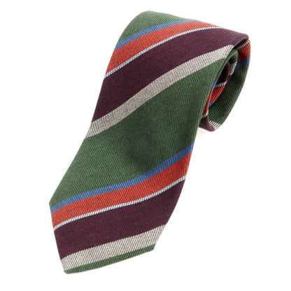 [New] Stefano Bigi Cotton Striped Necktie Green x Bordeaux [Condition Rank N] [Men&