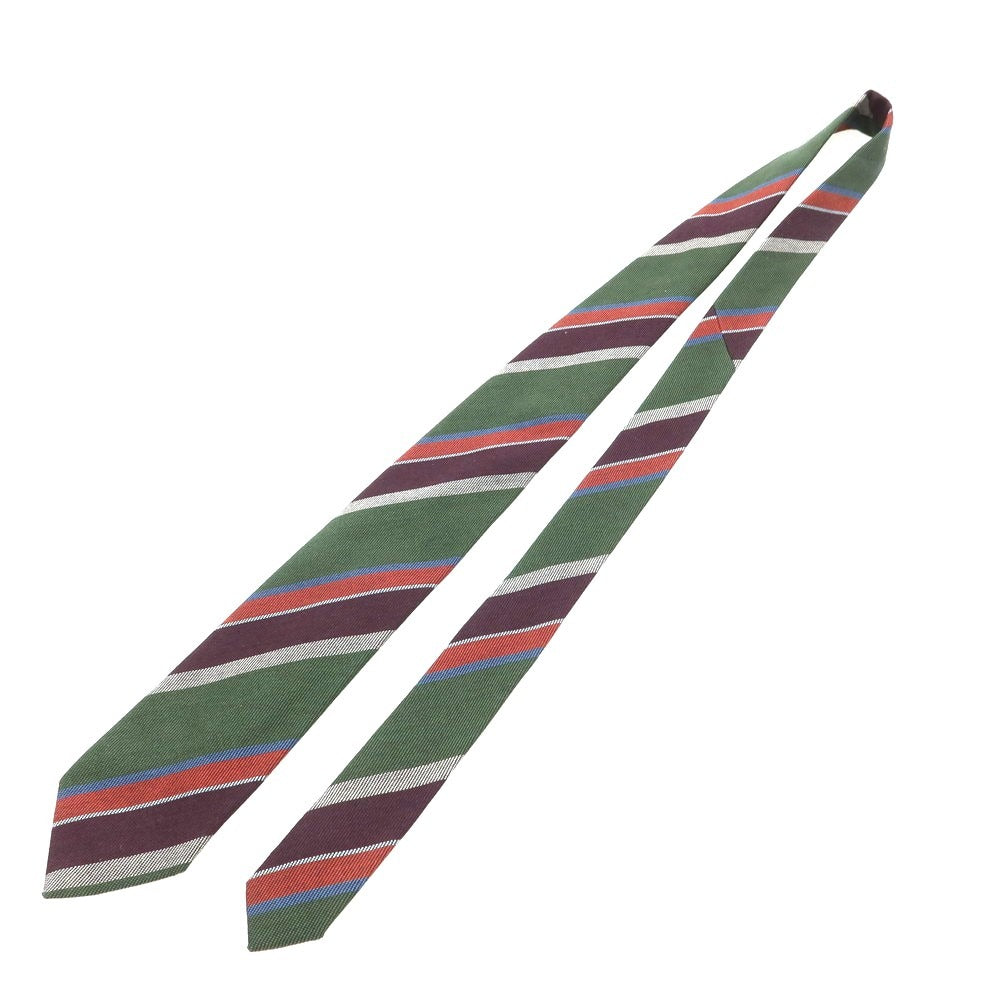 [New] Stefano Bigi Cotton Striped Necktie Green x Bordeaux [Condition Rank N] [Men&