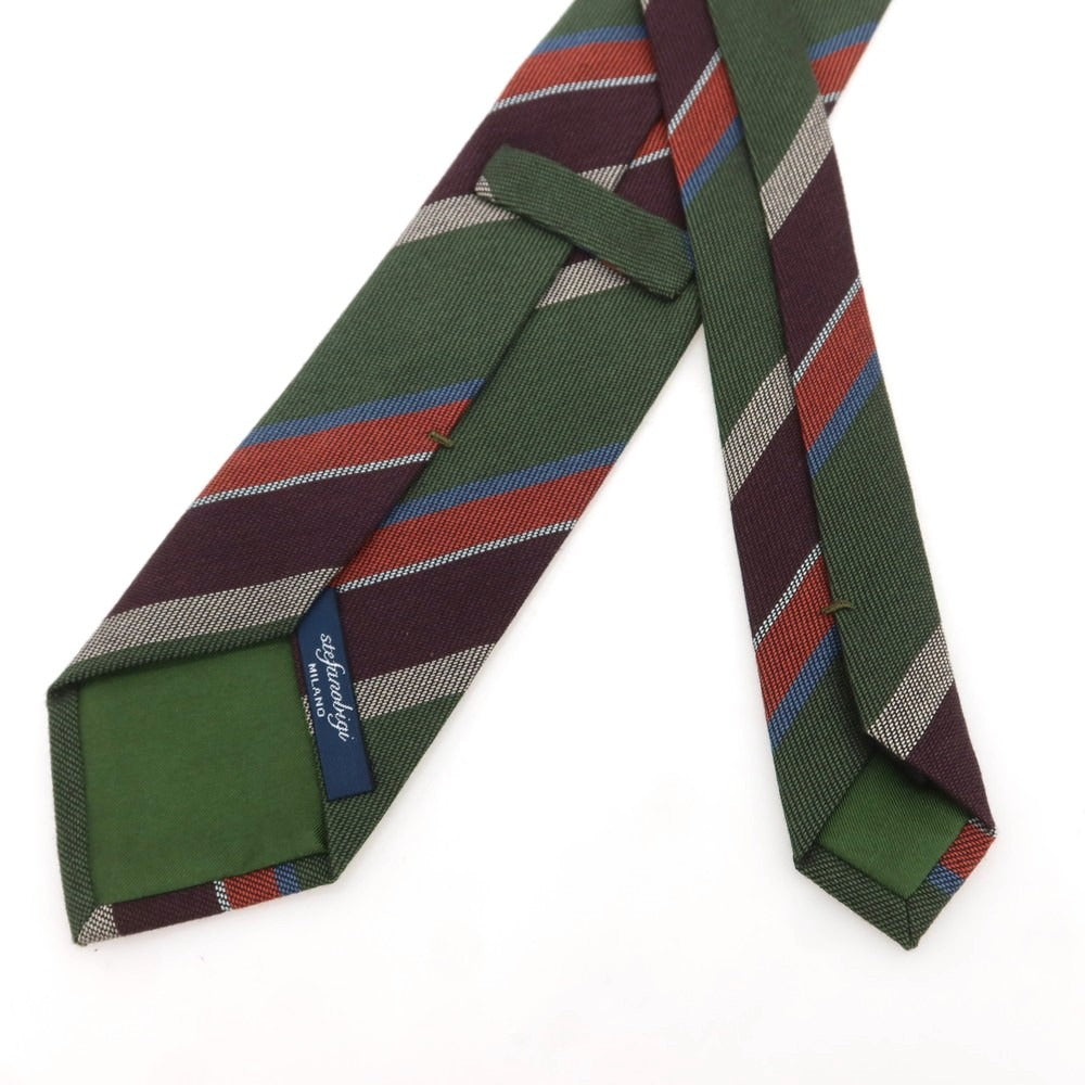 [New] Stefano Bigi Cotton Striped Necktie Green x Bordeaux [Condition Rank N] [Men&