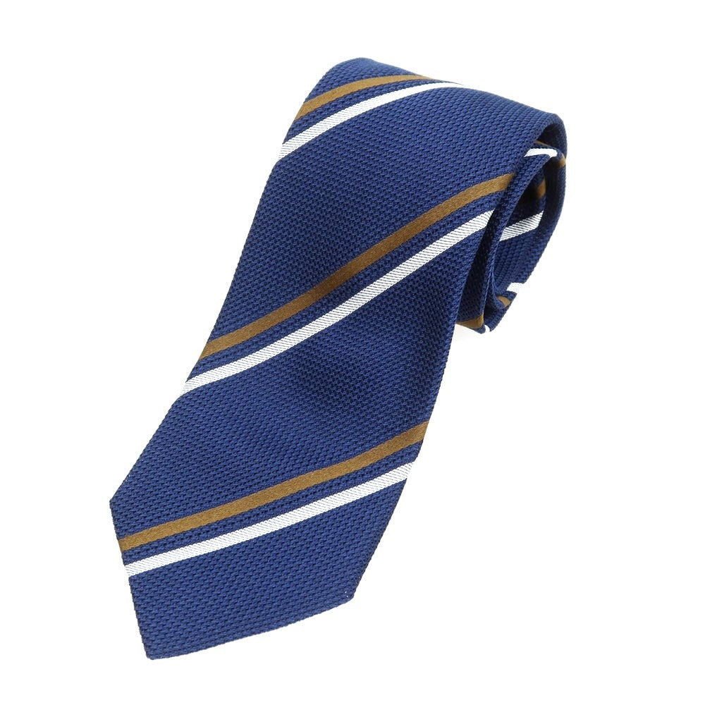 【新品】ステファノ ビジ stefano bigi シルク ストライプ柄ネクタイ ネイビーxブラウン【 状態ランクN 】【 メンズ 】