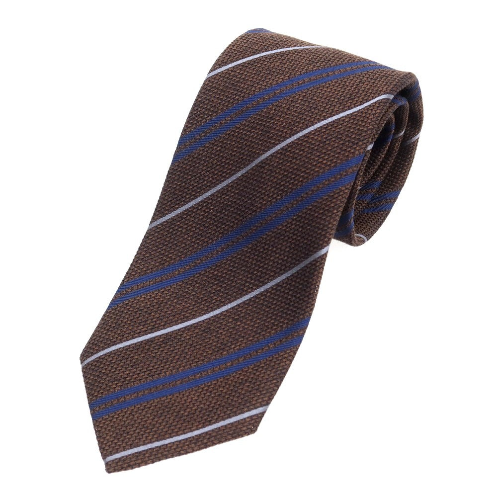 【新品】ステファノ ビジ stefano bigi シルクウール ストライプ柄ネクタイ ブラウンxネイビー【 状態ランクN 】【 メンズ 】