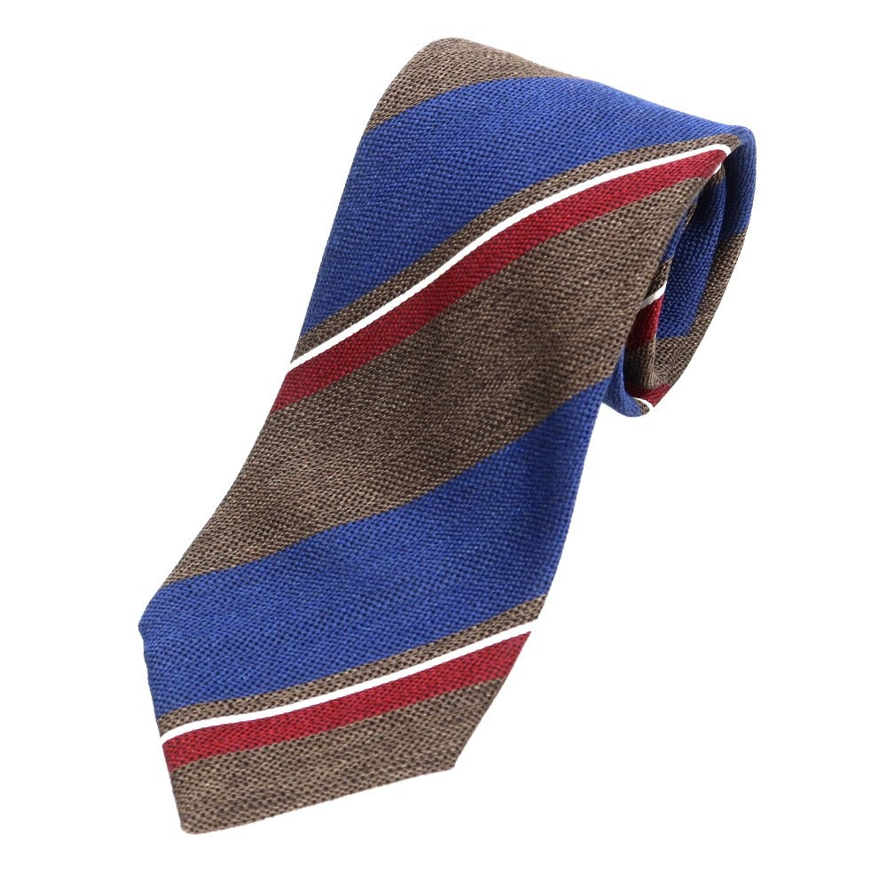 【新品】ステファノ ビジ stefano bigi シルクウール ストライプ柄ネクタイ ブラウンxダークブルー×マルーン【 状態ランクN 】【 メンズ 】