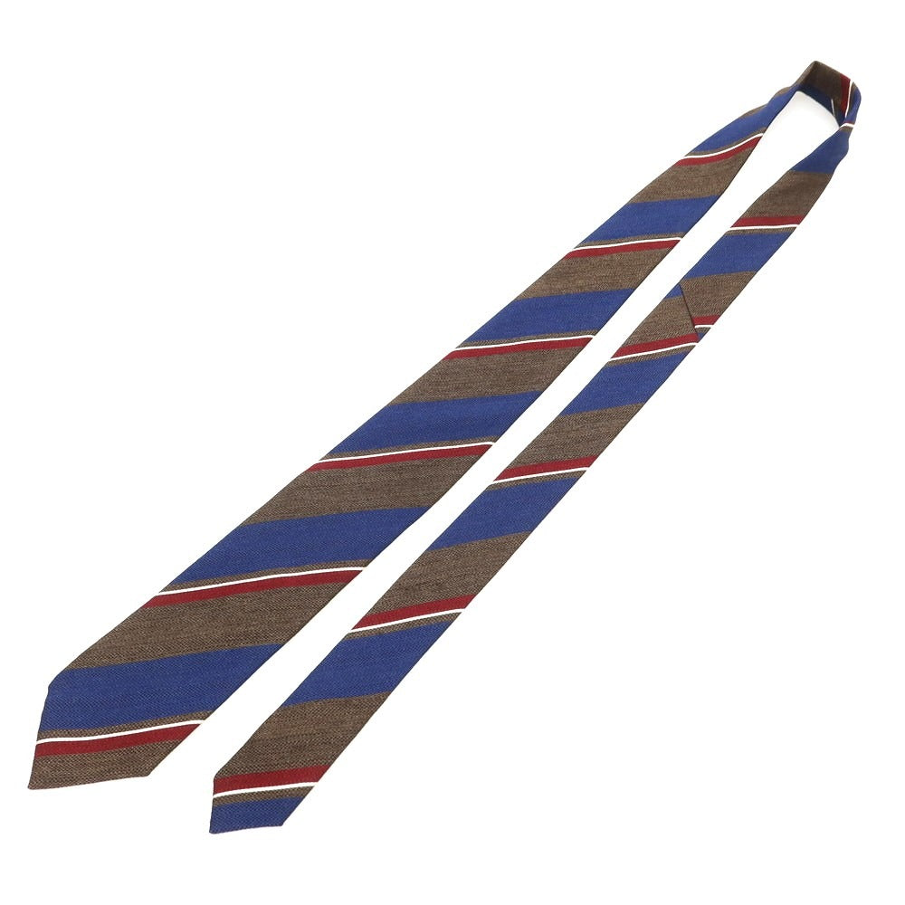 【新品】ステファノ ビジ stefano bigi シルクウール ストライプ柄ネクタイ ブラウンxダークブルー×マルーン【 状態ランクN 】【 メンズ 】